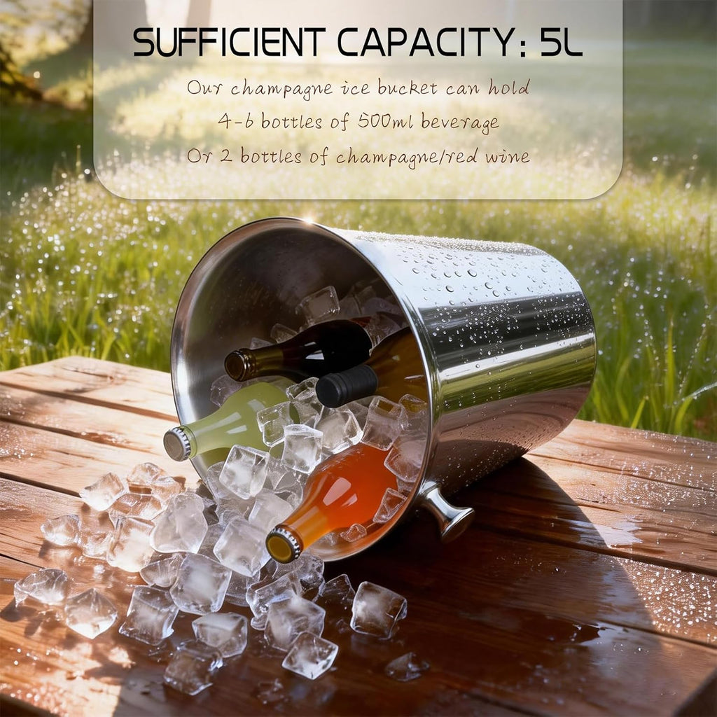 Ice Bucket with Stand Christmas Stainless Steel Standing Bucket Ice Cube Container, Wine Bucket on rack Gold