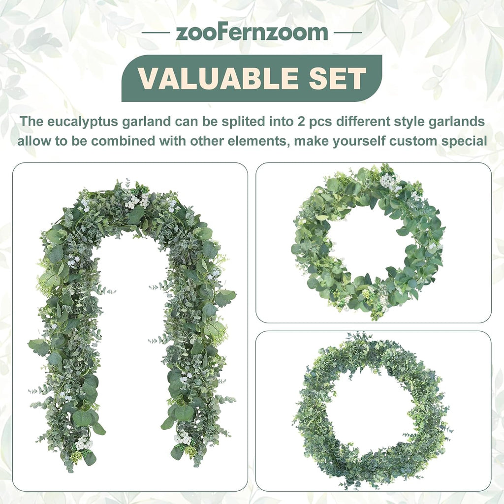 Eucalyptus Garland for Table, 6' Faux Eucalyptus Garland w/Flowers & Seeds