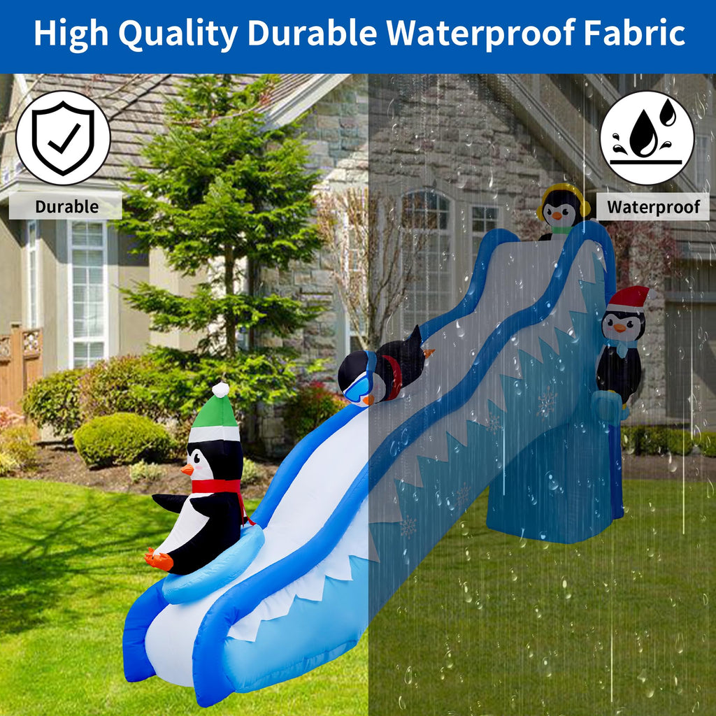 6FT Christmas Inflatables Decorations Outdoor Penguin Slide Blow Up Build-in LED Lights for Yard Lawn Indoor Holiday