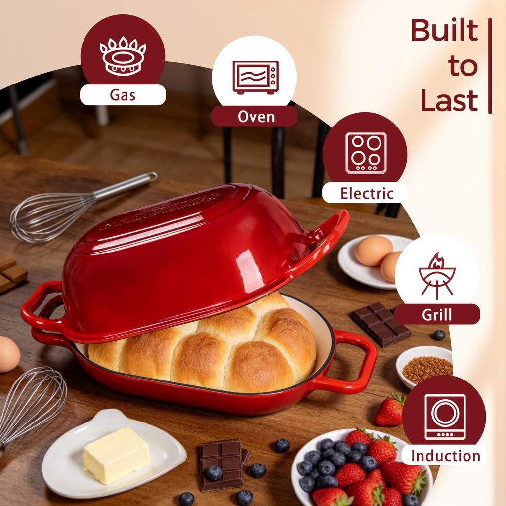 12 x 8 Inch 5QT Oval Dutch Oven for Bread Baking, Cast Iron