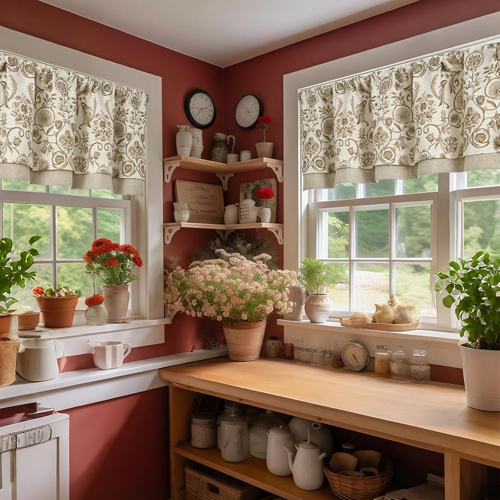 Linen Valance Kitchen Curtain for Windows Double Layer 16 Inch for Living Room Bedroom Window Treatment Light