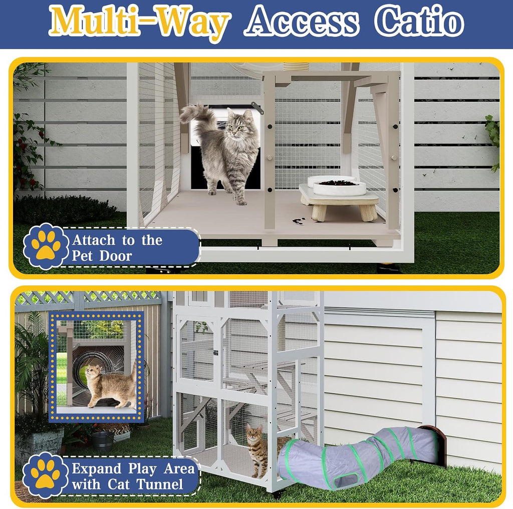 63.5" H Window Catio Outdoor Cat Enclosure with Wheels, Expandable Design