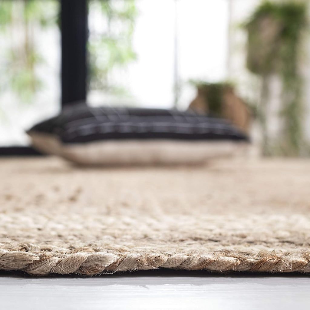 Natural Fiber Collection Area Rug, Ivory & Natural, Handmade Border Farmhouse Jute, Ideal for High Traffic
