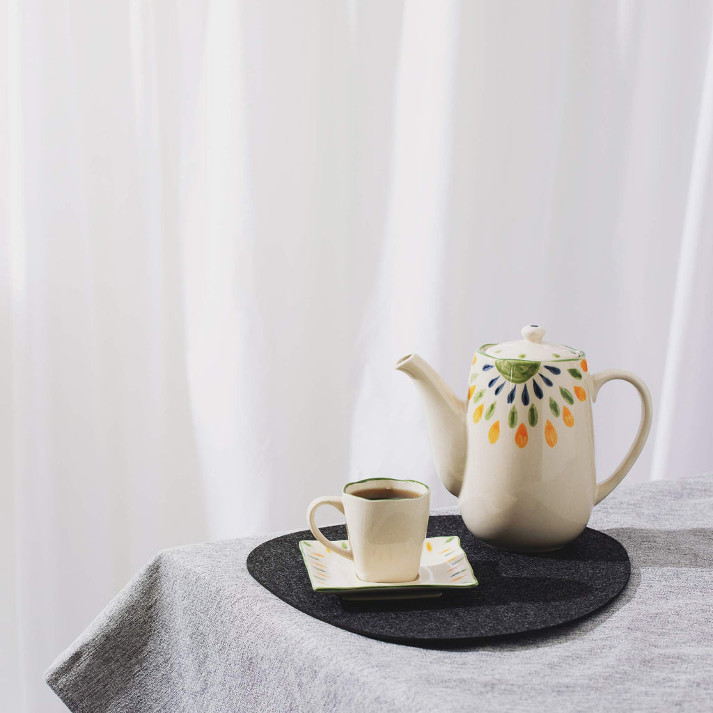 Table Coaster Set of 6 | Non-Slip, Heat-Resistant, Washable Placemats | Suitable for Outdoor Use | Dark Gray, Oval
