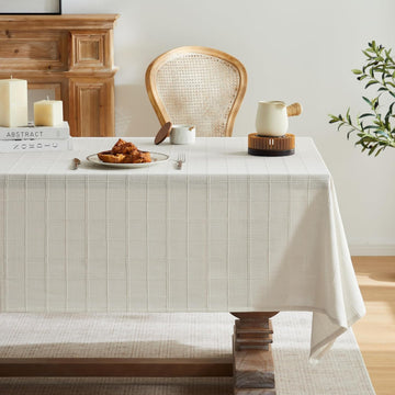 Linen Checked Table Cloth 60x104 Inches (Fit 6ft - 7ft, Narrow Fit 8ft Rectangle Table), Farmhouse S