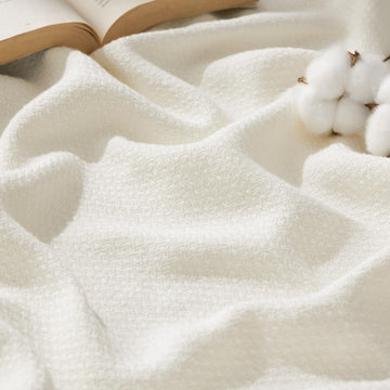 100% Cotton Blanket, Herringbone Weave, Cream