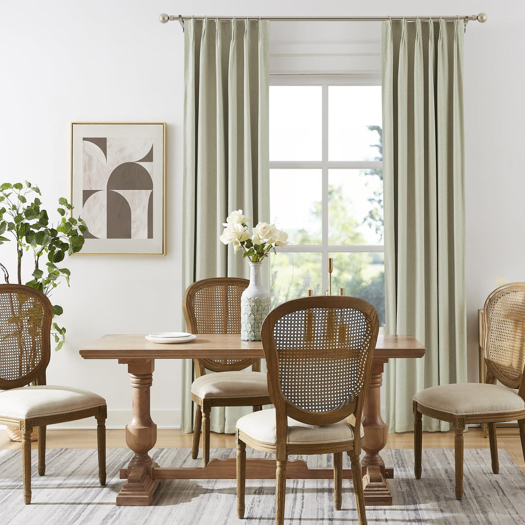 Linen Blackout Curtains Drapes 96 Inches Long 2 Panels Set, Pinch Pleated Farmhouse Room Darkening Thermal Insulated