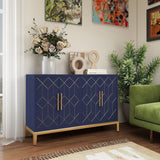 47.8" Storage Accent Cabinet with 4 Doors, Modern Sideboard Buffet Cabinet with Gold Lines