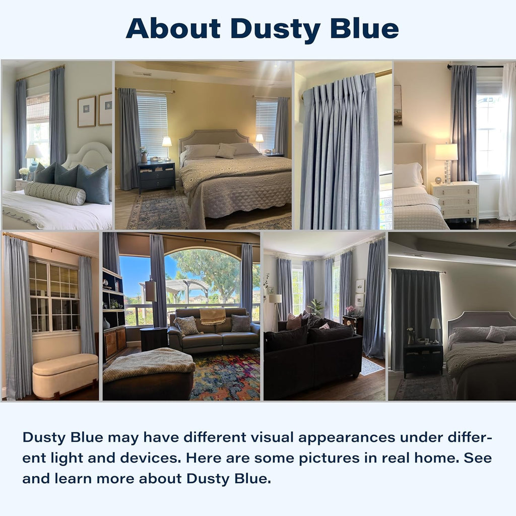 102 Inches Long Dusty Blue Bailey Pinch Pleat Full Blackout Curtains with Liners,Linen Textured Drapes for Modern