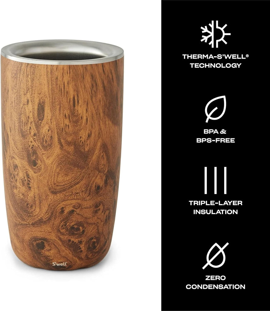 Stainless Steel Wine Chiller, Holds 750ml Bottle, Teakwood, Triple Layered Vacuum Insulated Container Keeps Bottles