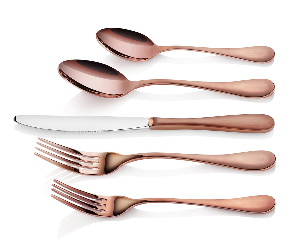 Rain Stainless Steel Flatware 20-Piece Set, Copper Finish