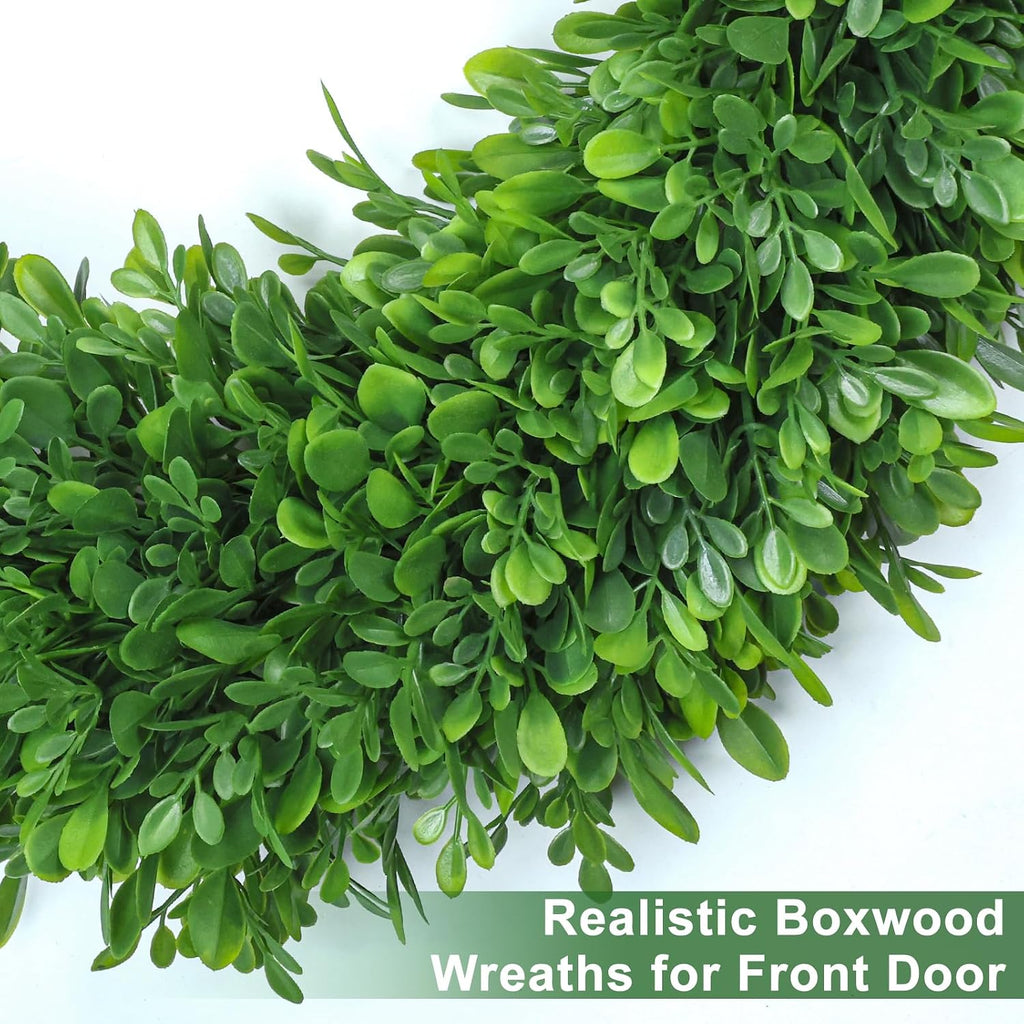 Green Boxwood Wreaths for Front Door Realistic 22Inch All Season Eucalyptus