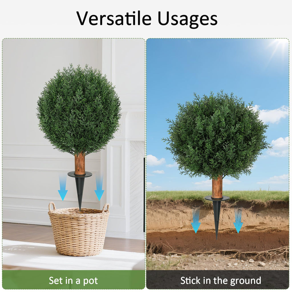 Cedar Topiary Trees Artificial Outdoor 24.6" UV-Resistant with Ground Spike