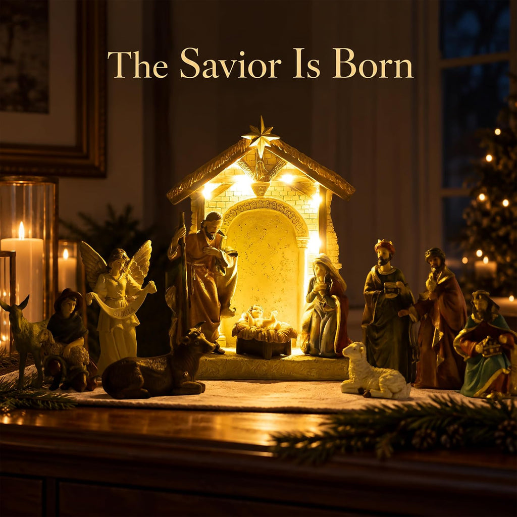 Nativity Set Indoor Christmas Decor,13PCS 6.7" Tall Realistic Figurines