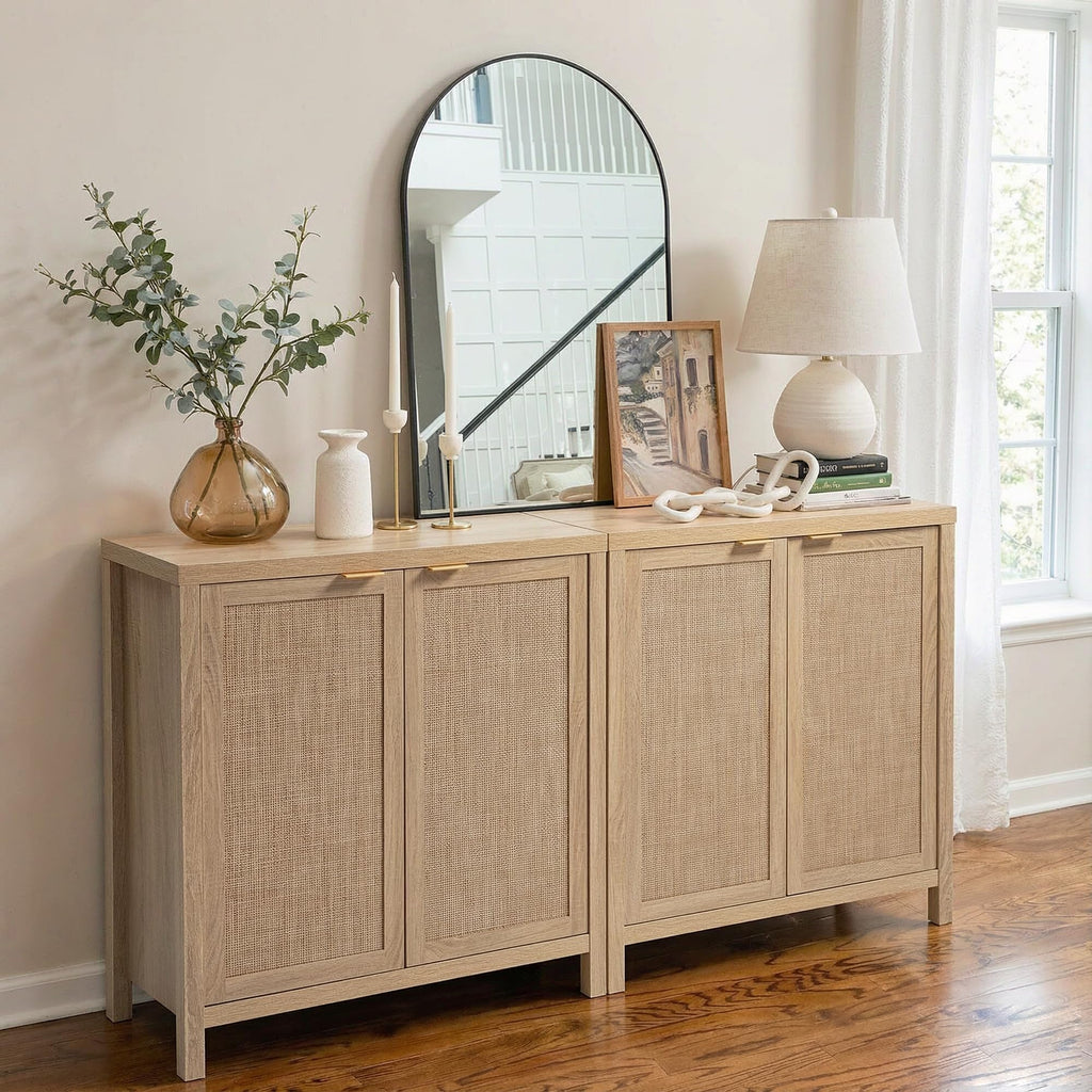 68" Rattan Sideboard Buffet Cabinet with Storage Boho Credenza