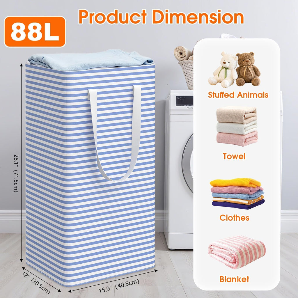 3-Pack Laundry Basket, Collapsible Laundry Hampers, 88L, Blue