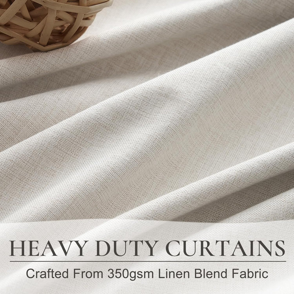 Birch Blackout Curtains 60 Inches Extra Wide Cute Linen 84 Inch Length, Boho Pleated Bedroom Cream Beige Large Window
