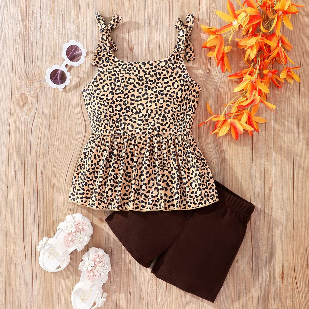 Toddler Girls Clothes Summer Short Set Outfit Tie Knot Shoulder Sleeveless Ruffle Tops and Shorts 2PC Clothing Set