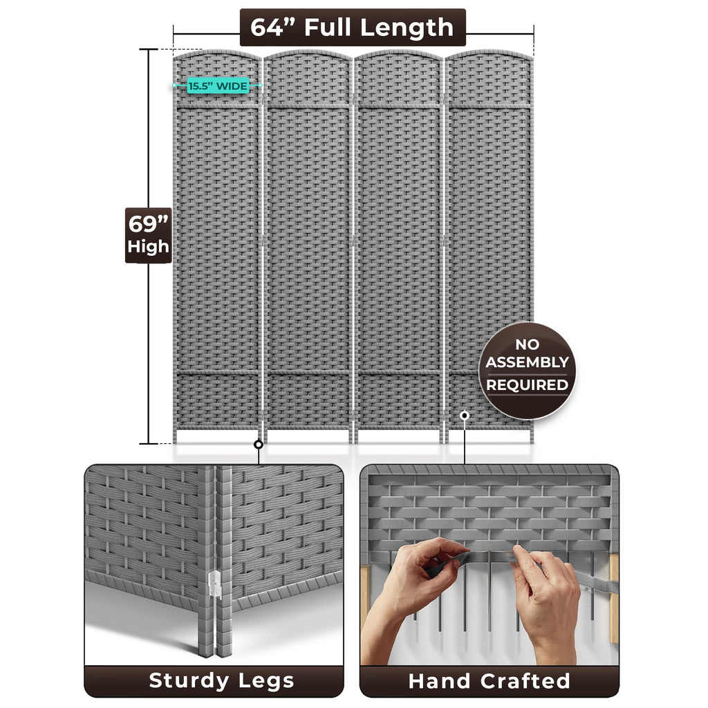 Foldable Room Divider, Mesh Privacy Screen (4 Panel, Light Gray)