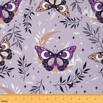Purple Moth Fabric, Soft Polyester No Stretch Sewing Craft, Geometric Pattern, Butterfly, DIY Fabric, 3 Yards, 108" L x 59"