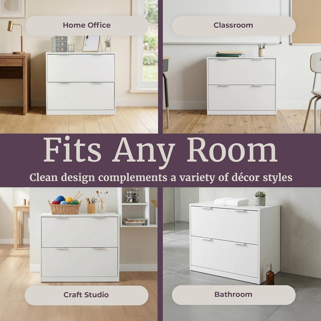 2 Drawer File Cabinet - Wooden Lateral Filing Cabinet with 2 Large Storage Drawers and Adjustable Hanging File Bars