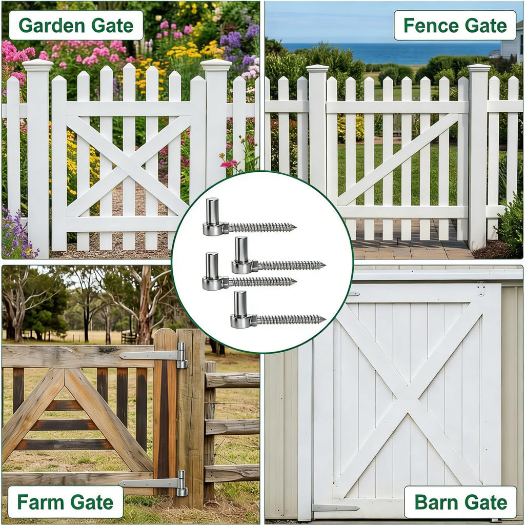 4 Pack Stainless Steel Gate Hinges for Farm Fence, One Piece Molding Lag Screw Eye Hinges M16 Heavy Duty Pin Hinge