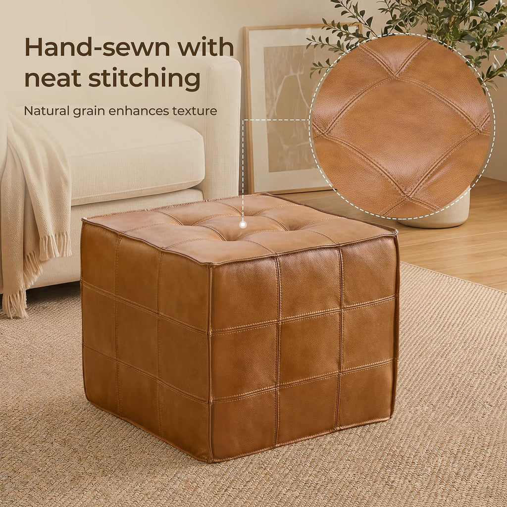 Genuine Leather Square Ottoman, Leather Pouf, Foot Rest