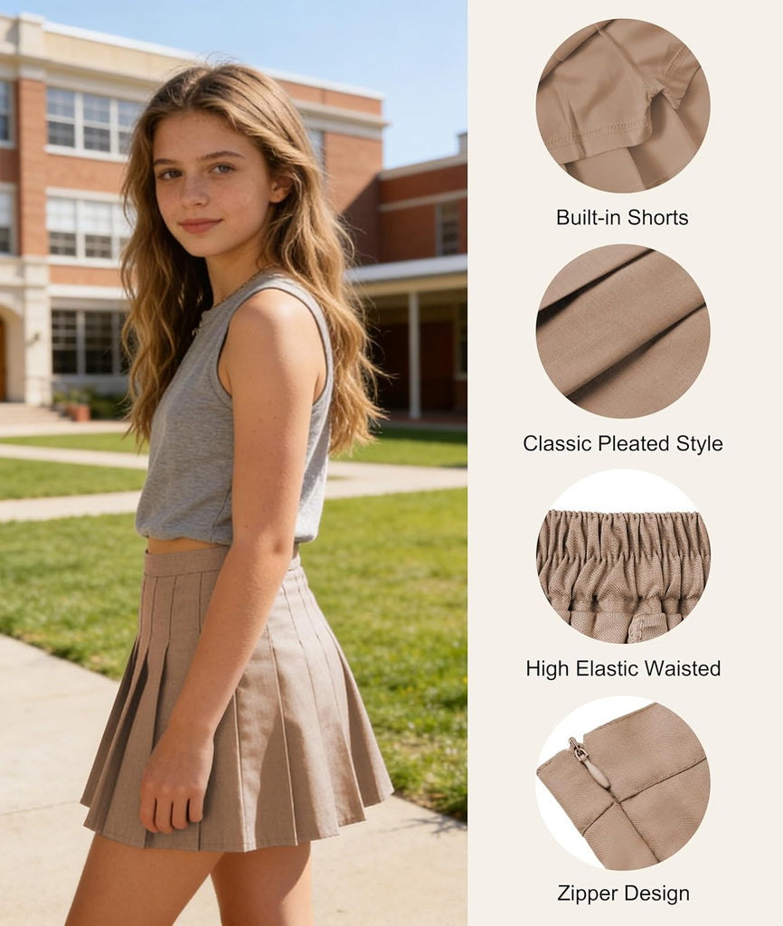 Pleated Skirt Mini School Uniform Skorts for Girl with Shorts