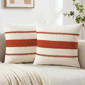 Set of 2 Boho Burnt Orange Decorative Throw Pillow Cover 20x20 Inch for Couch Bed Sofa, Aesthetic Modern Organic