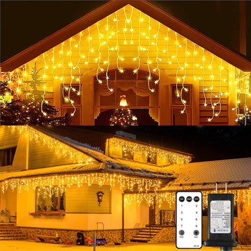 Icicle Lights Christmas Lights Outdoor 49.2 Ft 440 LED Extendable Dripping Lights 8 Modes Warm White Icecycle String
