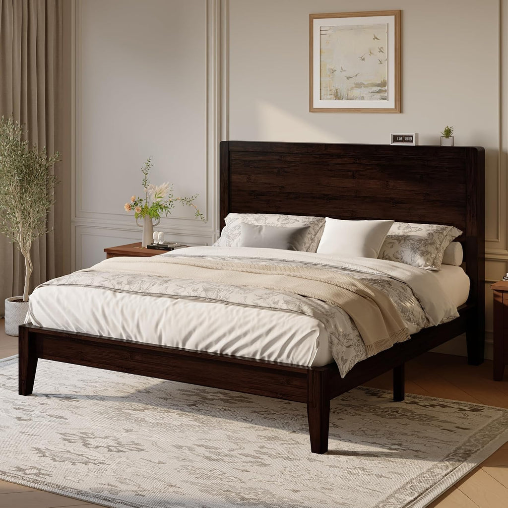 Queen Size Bamboo Bed Frame, Japanese Joinery, Midnight Black