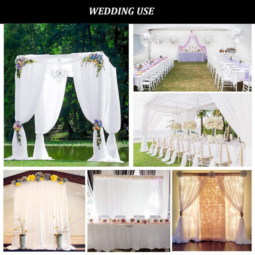 10ft x 10ft White Chiffon Backdrop Curtains, Wrinkle-Free Sheer Chiffon Fabric Photo Curtain Drapes for Wedding