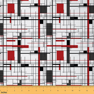 Red Black Geometric Fabric Soft 2 Yards