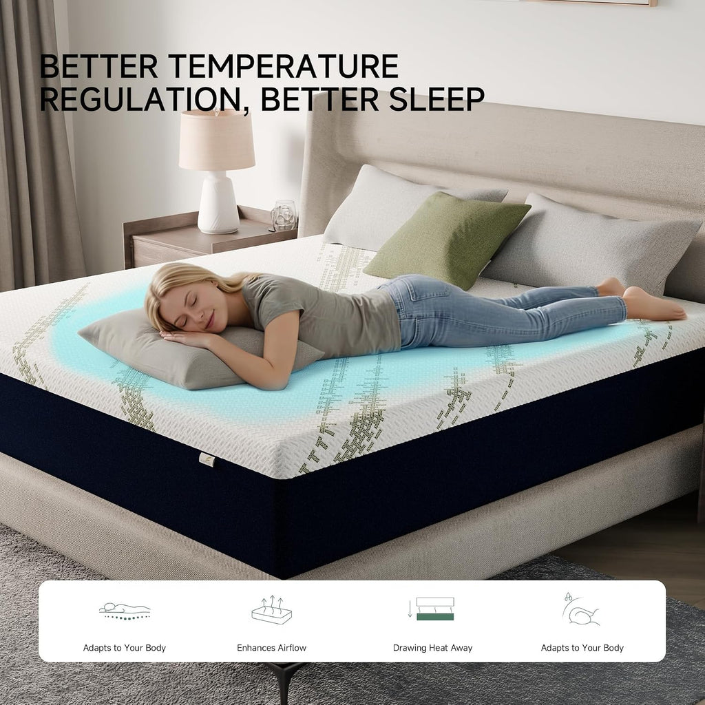 Queen Mattress 10-Inch for Cooler Sleep - Cooling Gel Memory Foam with Pressure Relief & Medium Firm Support, Cozy
