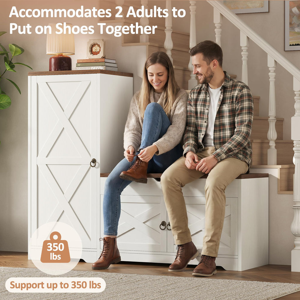 47'' Shoe Cabinet with Bench Seat, 7-Tier Shoe Storage Bench with Hidden Lift Top Storage and Adjustable Shelves