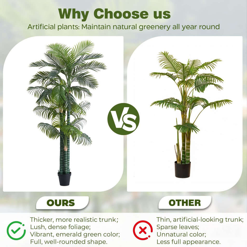 8.5FT Artificial Golden Cane Palm Tree with 4 Trunks in Black Pot (1 Pack)