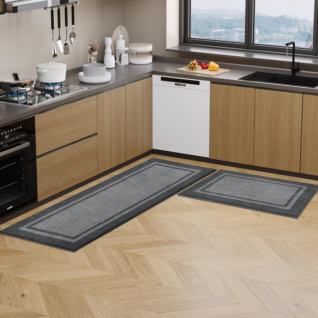 Kitchen Rugs 24" x 70", Non-Slip Runner Rugs, Light Grey & Dark Grey
