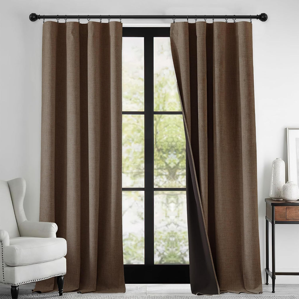 100% Blackout Linen Textured Curtains 108 inches Long, Thermal Insulating Privacy Energy Saving for Bedroom Living