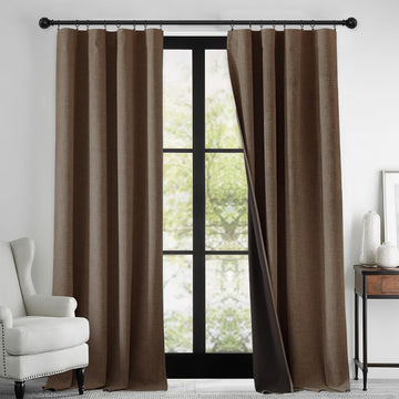 100% Blackout Linen Textured Curtains 108 inches Long, Thermal Insulating Privacy Energy Saving for Bedroom Living