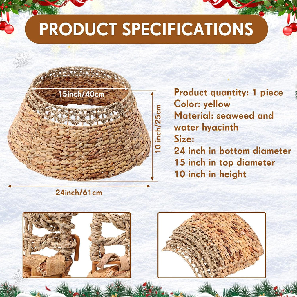 Christmas Tree Collar Woven Rattan Christmas Tree Base Cover Rustic Natural Seagrass and Water Hyacinth Wicker Skirt