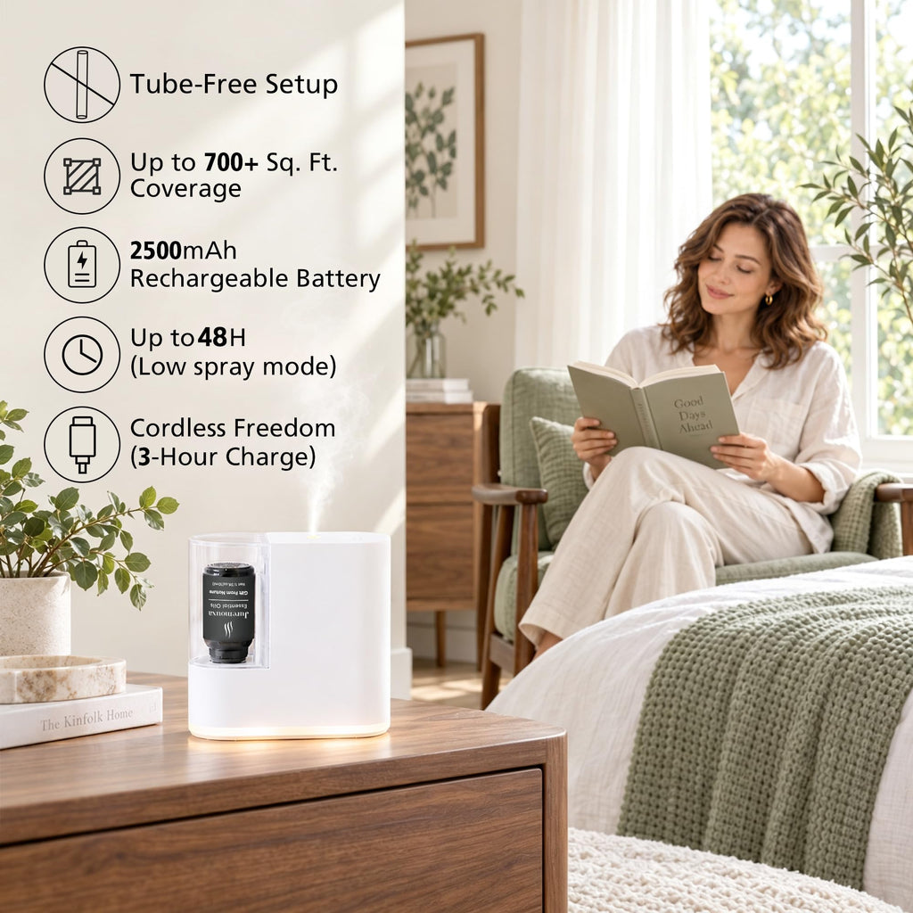 Waterless Essential Oil Diffuser, UltraQuiet & Rechargeable, White