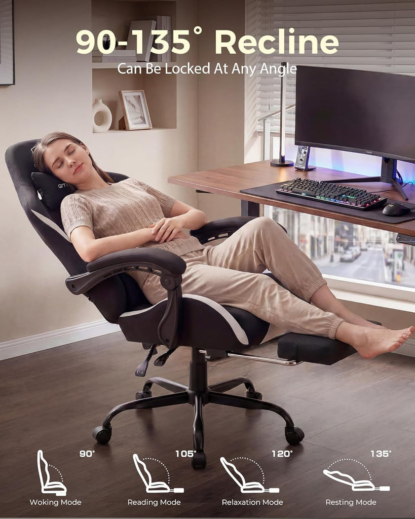 Big and Tall Gaming Chair, 350Lbs Heavy Duty Office Chairs High Back Computer Chairs with Foot Rest Wide Cushion