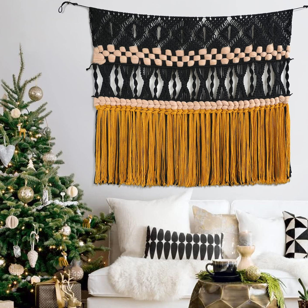 Macrame Wall Hanging Black Woven Macrame Wall Decor Boho Wall Decor Home Room Decor 47" W*35" L