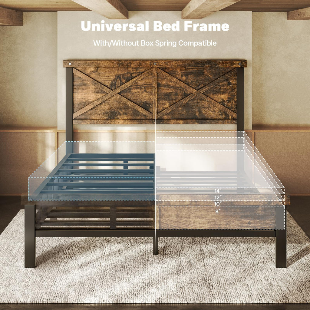 Farmhouse Bed Frame with 51" Tall Barn Door Headboard