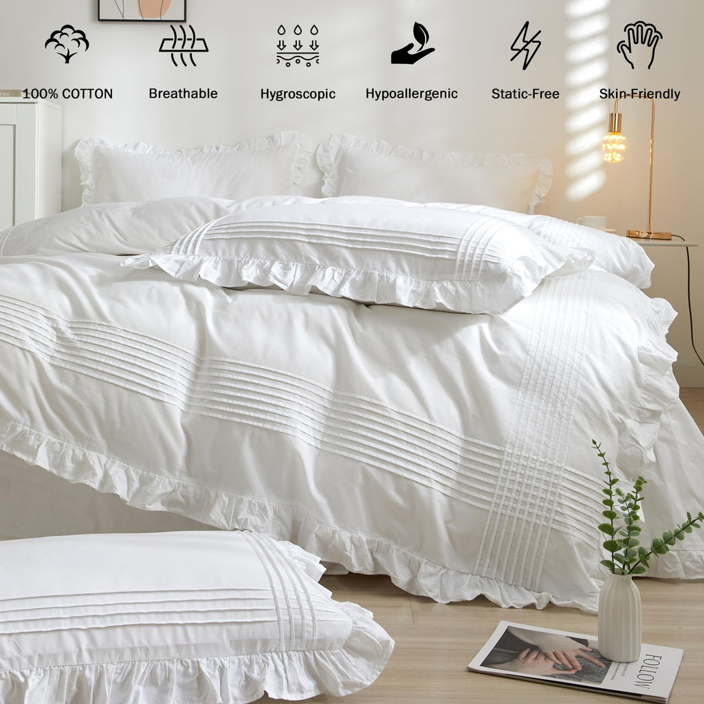 White Ruffle Pillow Shams 2Pcs, 100% Cotton Pillow Cases, 20x36
