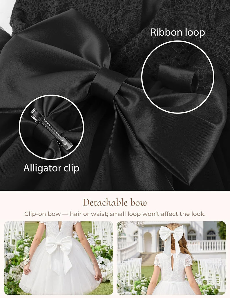 Flower Girl Dress Big Bow Kids Lace Tulle Princess Wedding Gown