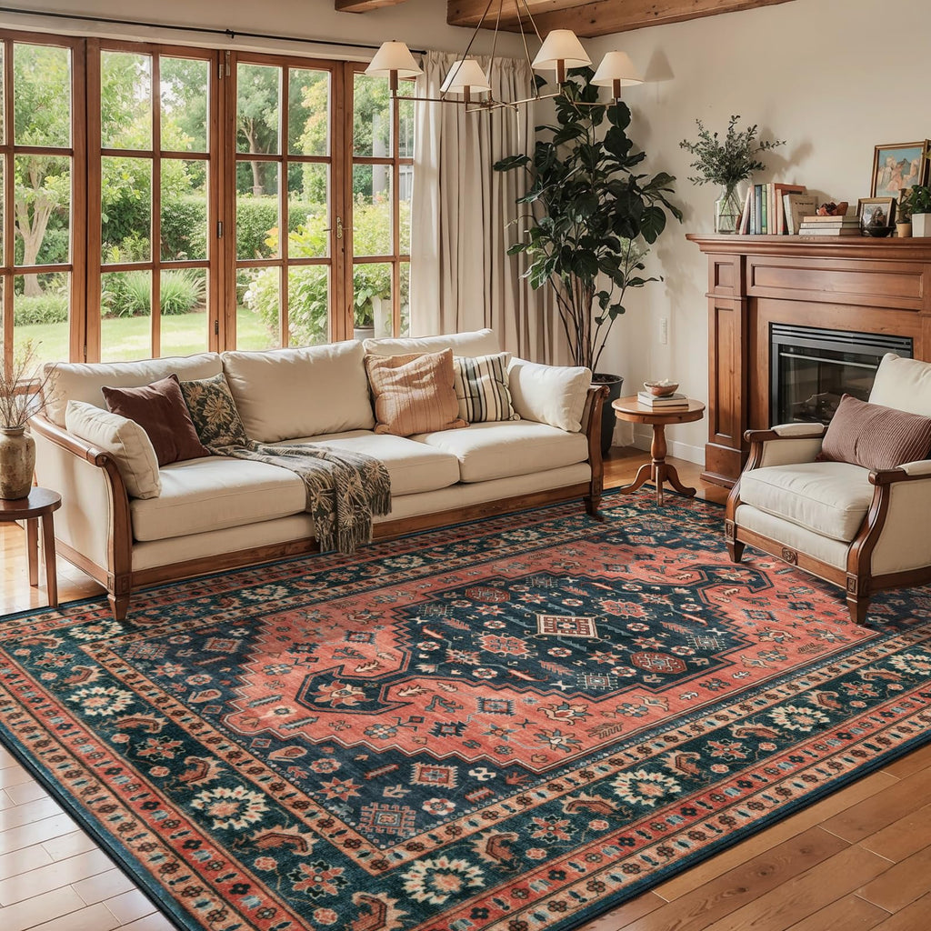 Oriental 6x9 Large Area Rug, Washable Non-Slip Rug