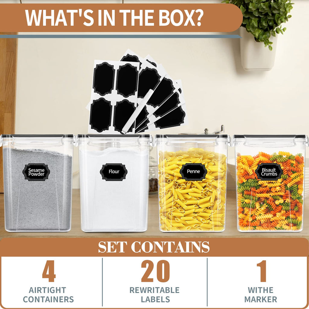 Large Airtight Food Storage Containers 5.2L / 195oz, 4pcs Pantry Kitchen Organizers and Storage for Flour, Sugar