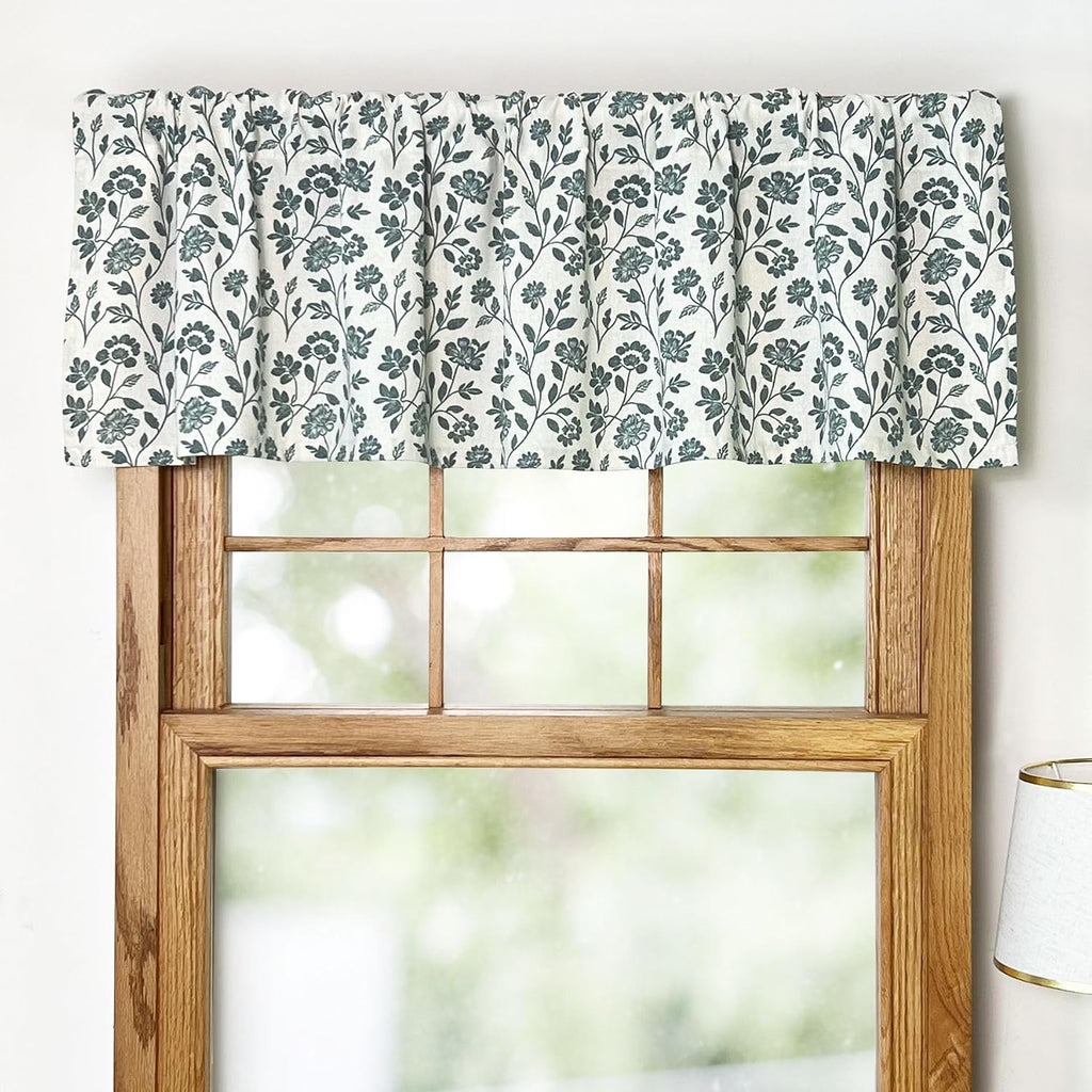 Farmhouse Linen Valance for Window with Vintage Botanical Print, 54W x 14L | Light Filtering Rod Pocket Kitchen