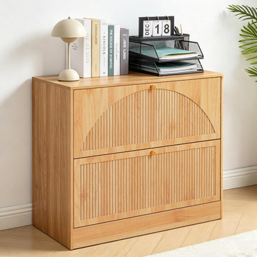Fluted 2 Drawer Office Lateral File Cabinet | Mid-Century Modern, Hanging Rod, A4/Legal/Letter, Ultra-deep Drawers